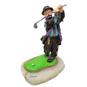 Ron Lee Sculpture Emmett Kelly Driving on Green Golfing Vtg 24k Gold Onyx RARE